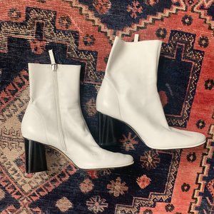 Zara White Leather Heeled Ankle Boots Size 39